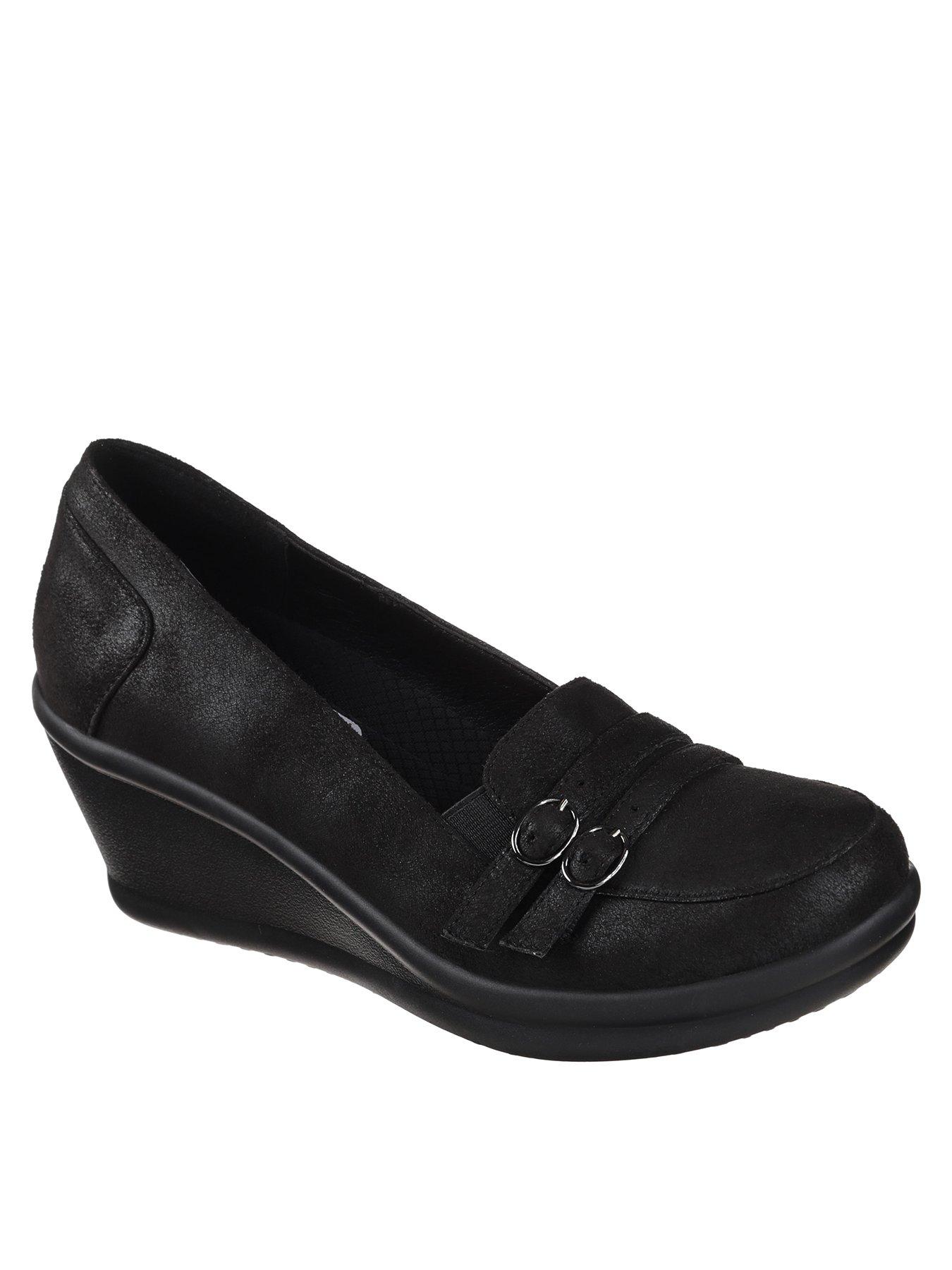 skechers black wedge shoes