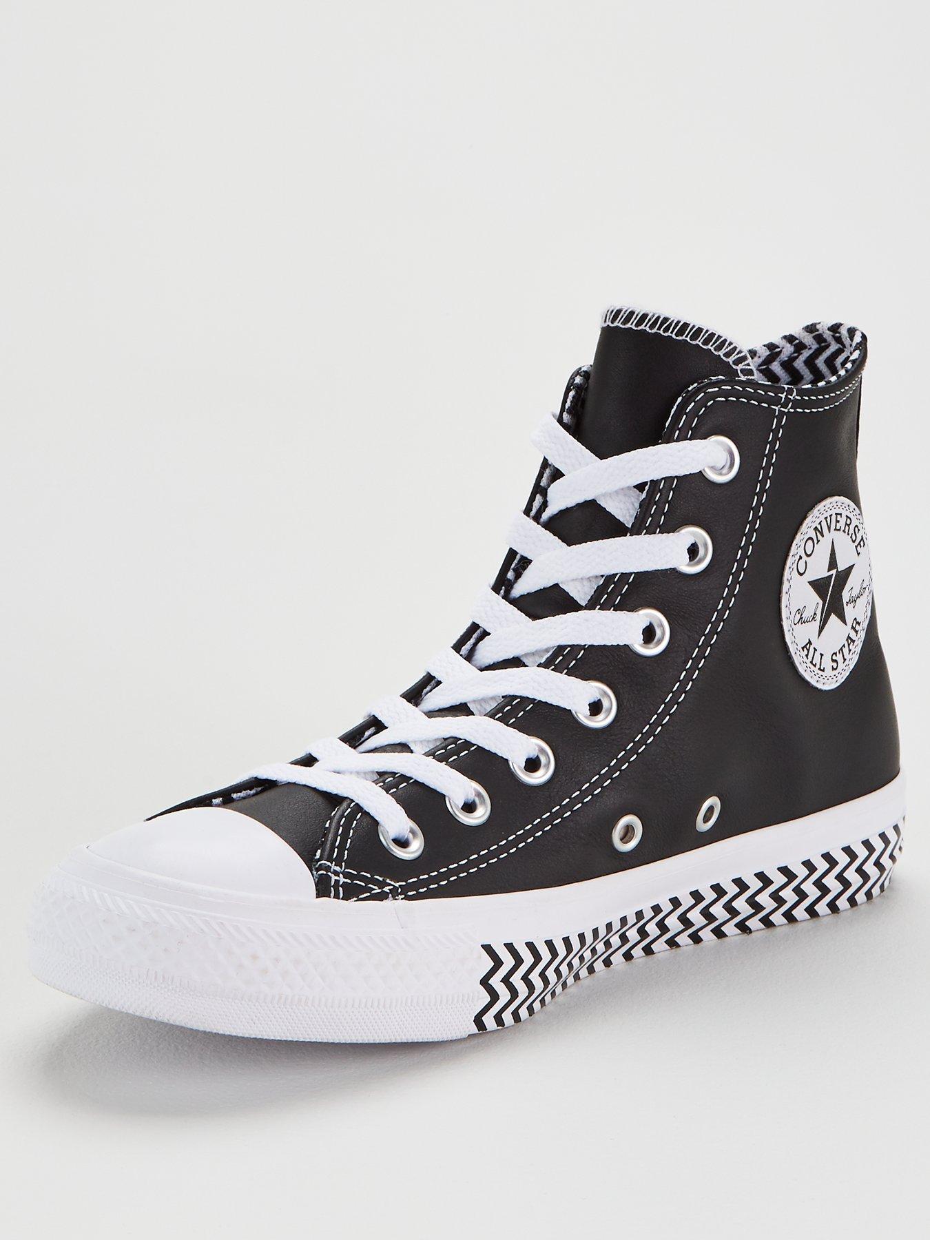 black and white leather high top converse