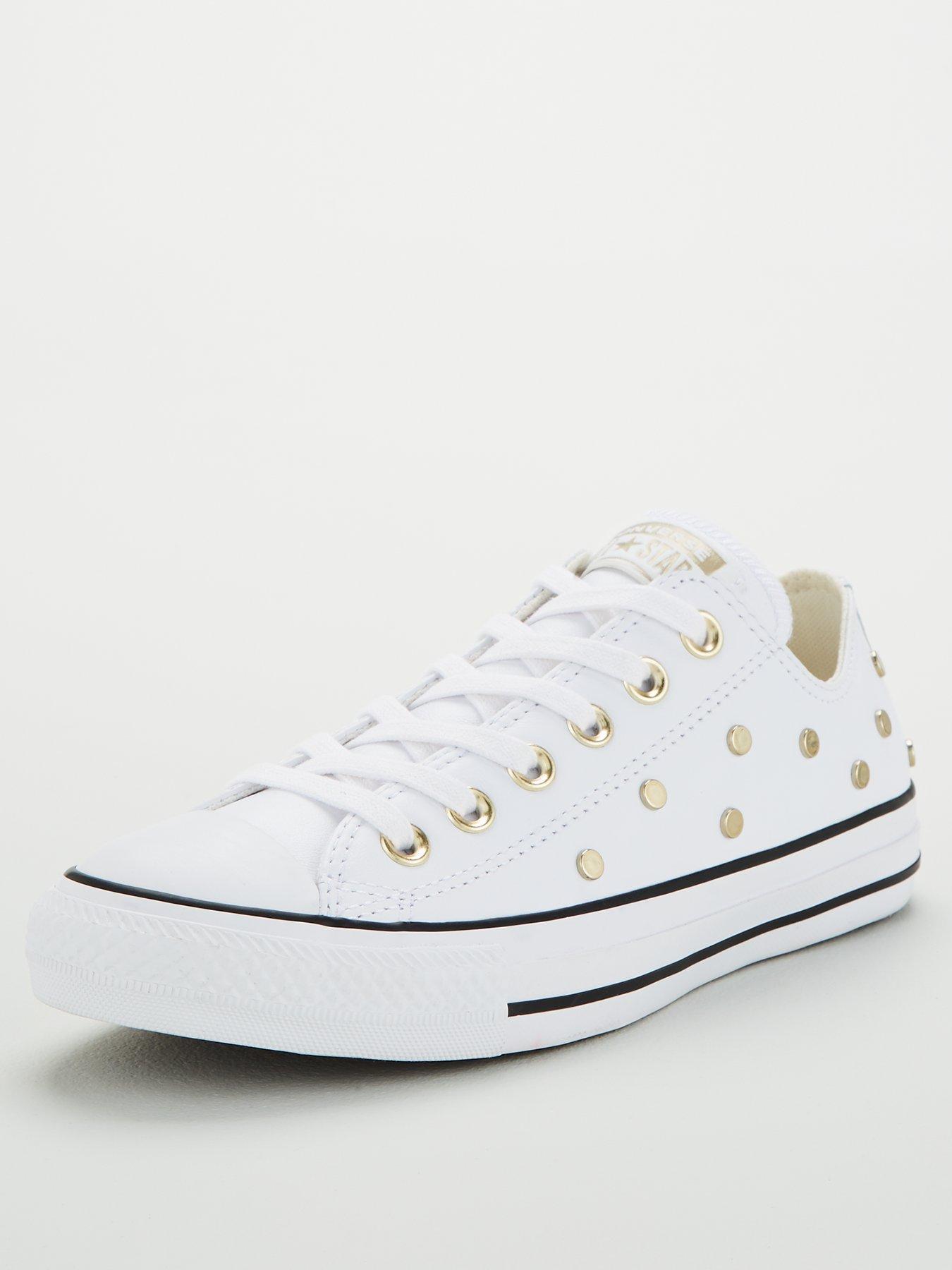 white leather converse with gold studs