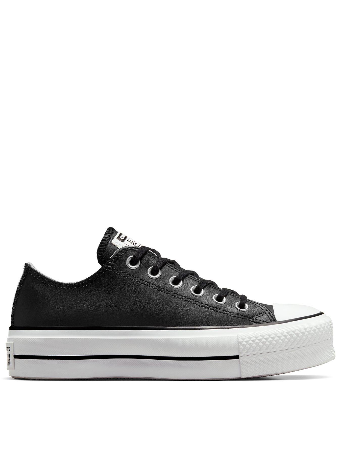 Converse Womens Leather Lift Ox Trainers Black White Very