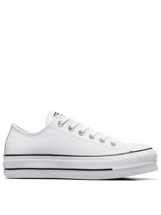 front image of converse-womens-leather-lift-ox-trainers-whiteblack