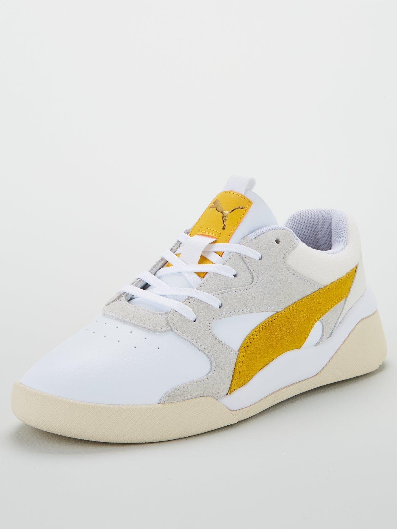 puma aeon heritage trainers in white & yellow