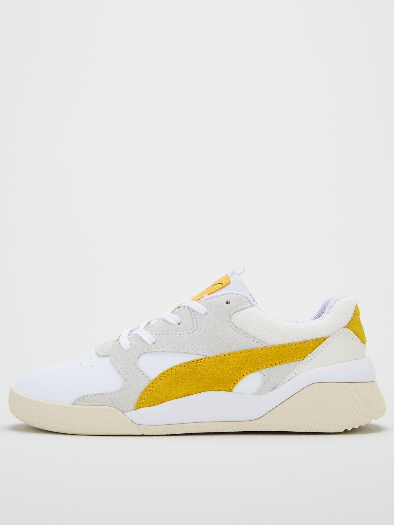 puma aeon heritage trainers in white & yellow