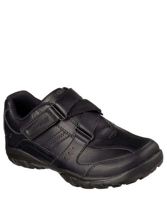 front image of skechers-lightweight-grambler-strap-school-shoes-black