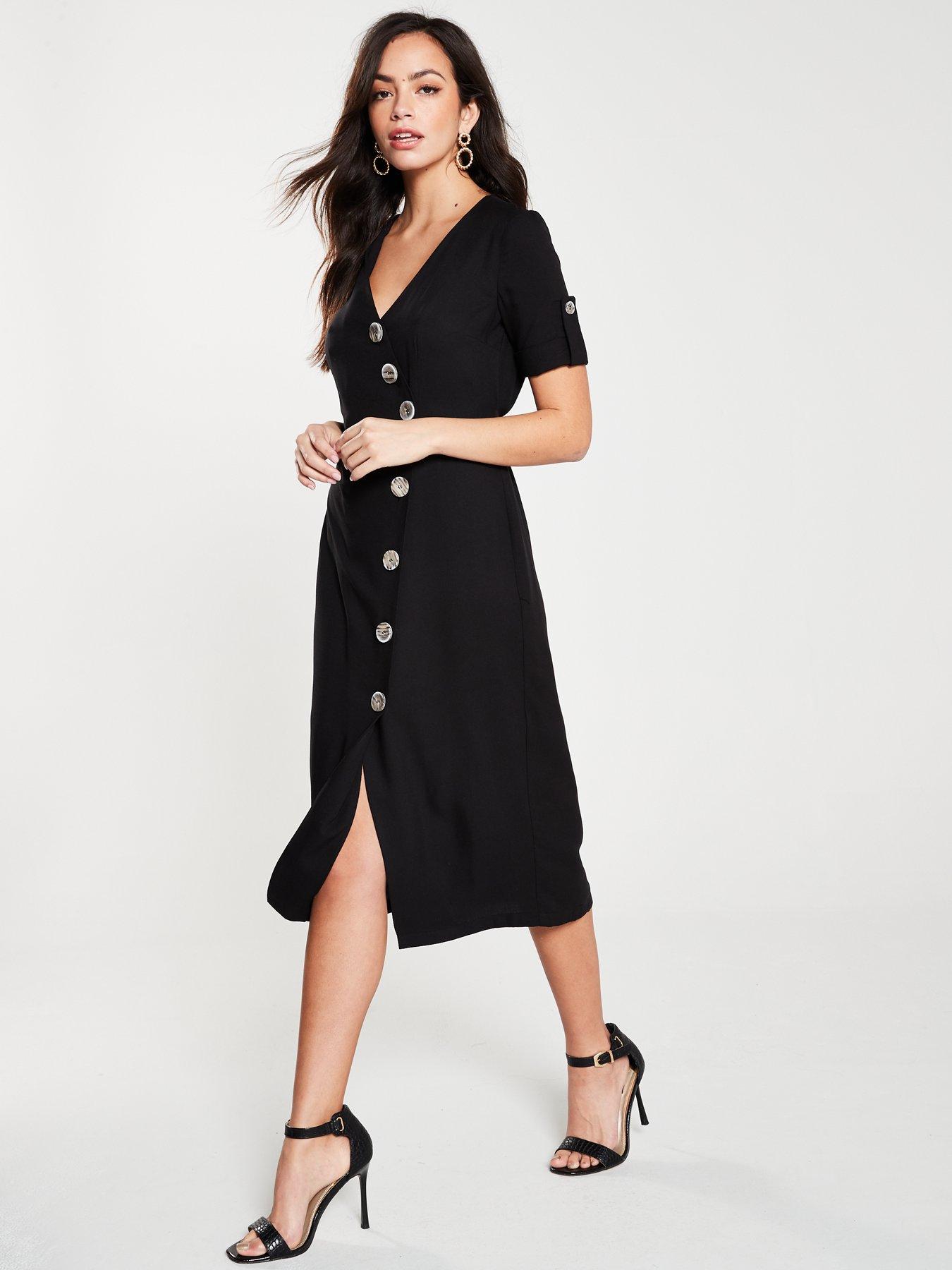 river island black button dress