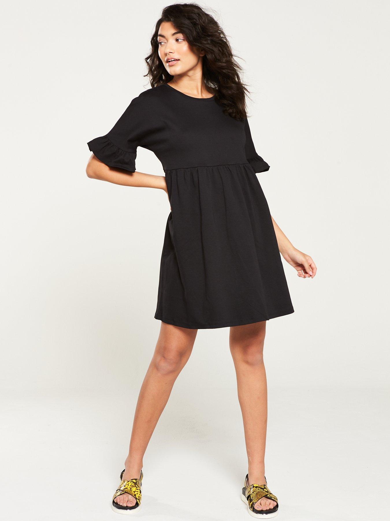 black dress with frill sleeves
