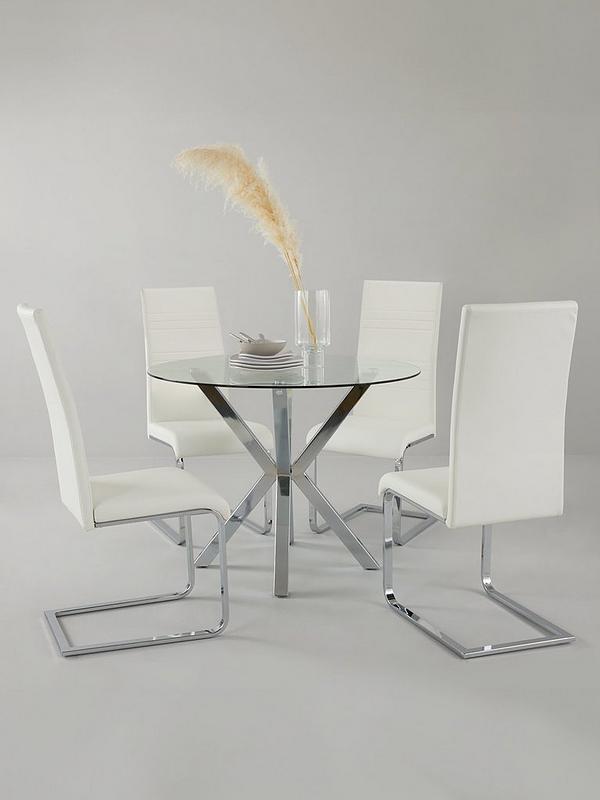 Round Glass Dining Table 4 Chairs, Round Glass Table With 4 White Chairs
