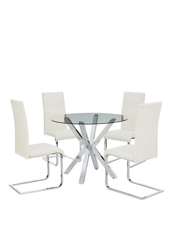 Round Glass Dining Table 4 Chairs, Round Glass Dining Table With Leather Chairs Uk