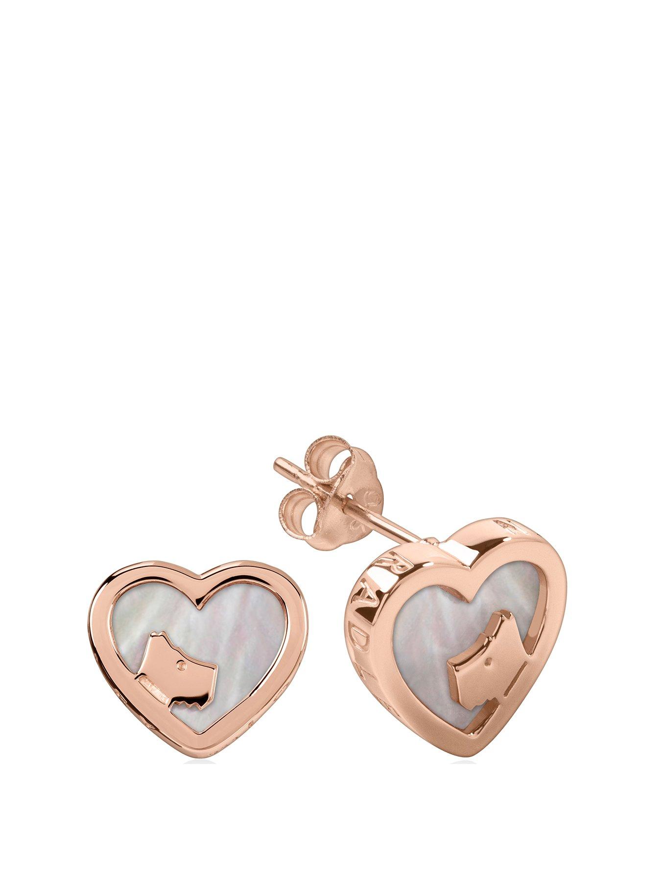 Product photograph of Radley 18k Rose Gold Plated Sterling Silver Mother Of Pearl Heart Dog Stud Ladies Earrings from very.co.uk