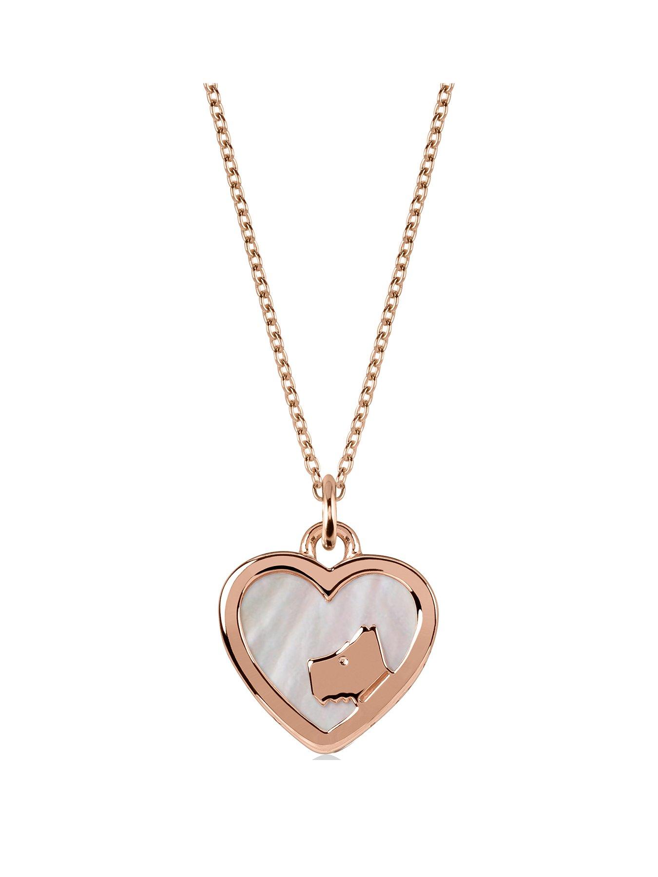 Product photograph of Radley 18k Rose Gold Plated Sterling Silver And Mother Of Pearl Heart Dog Pendant Ladies Necklace from very.co.uk