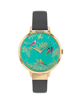sara-miller-chelsea-turquoise-and-gold-detail-34mm-dial-grey-leather-strap-ladies-watch