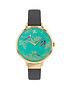 sara-miller-chelsea-turquoise-and-gold-detail-34mm-dial-grey-leather-strap-ladies-watchfront