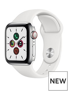 Apple Watch Series 5 (GPS + Cellular), 40mm Stainless Steel Case with White Sport Band