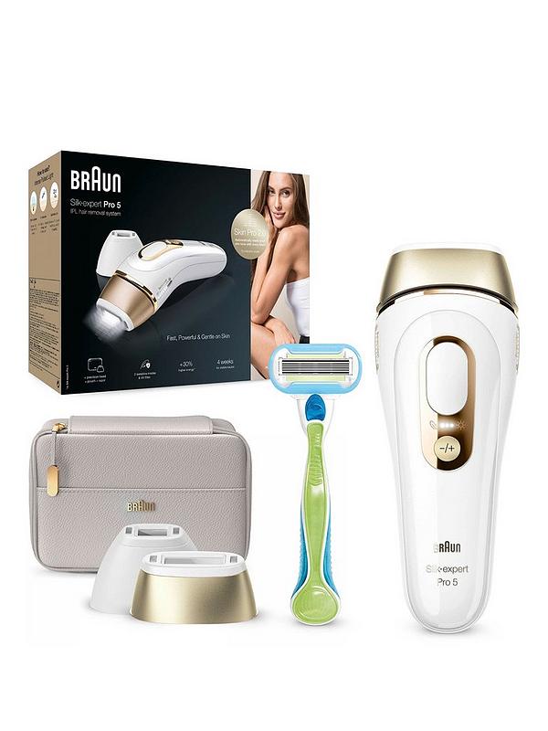 Braun IPL Silk-Expert Pro 5, At Home Hair Removal Device with Pouch PL5124  - White/Gold