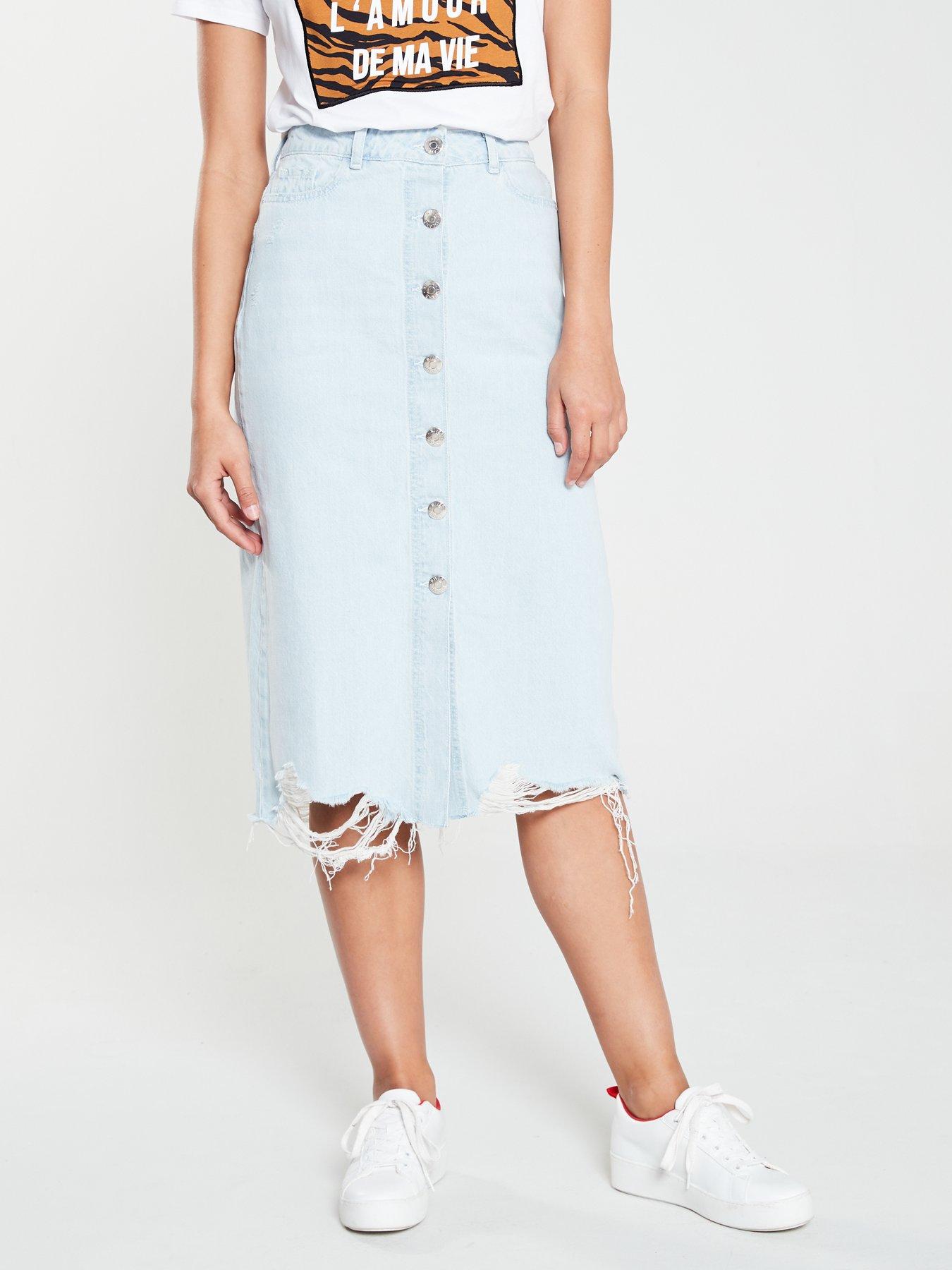 denim midi skirt river island