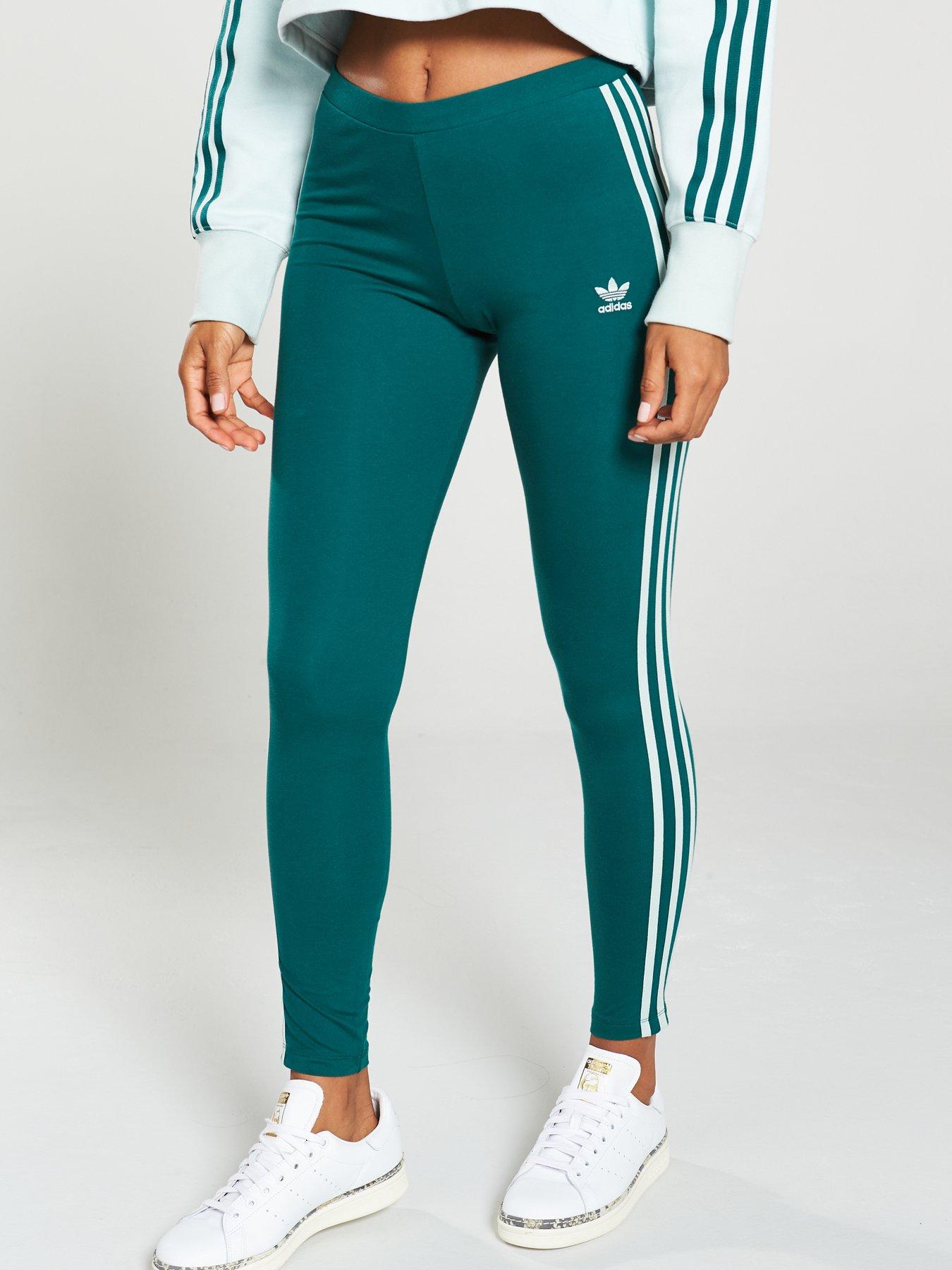 adidas green 3 stripe leggings