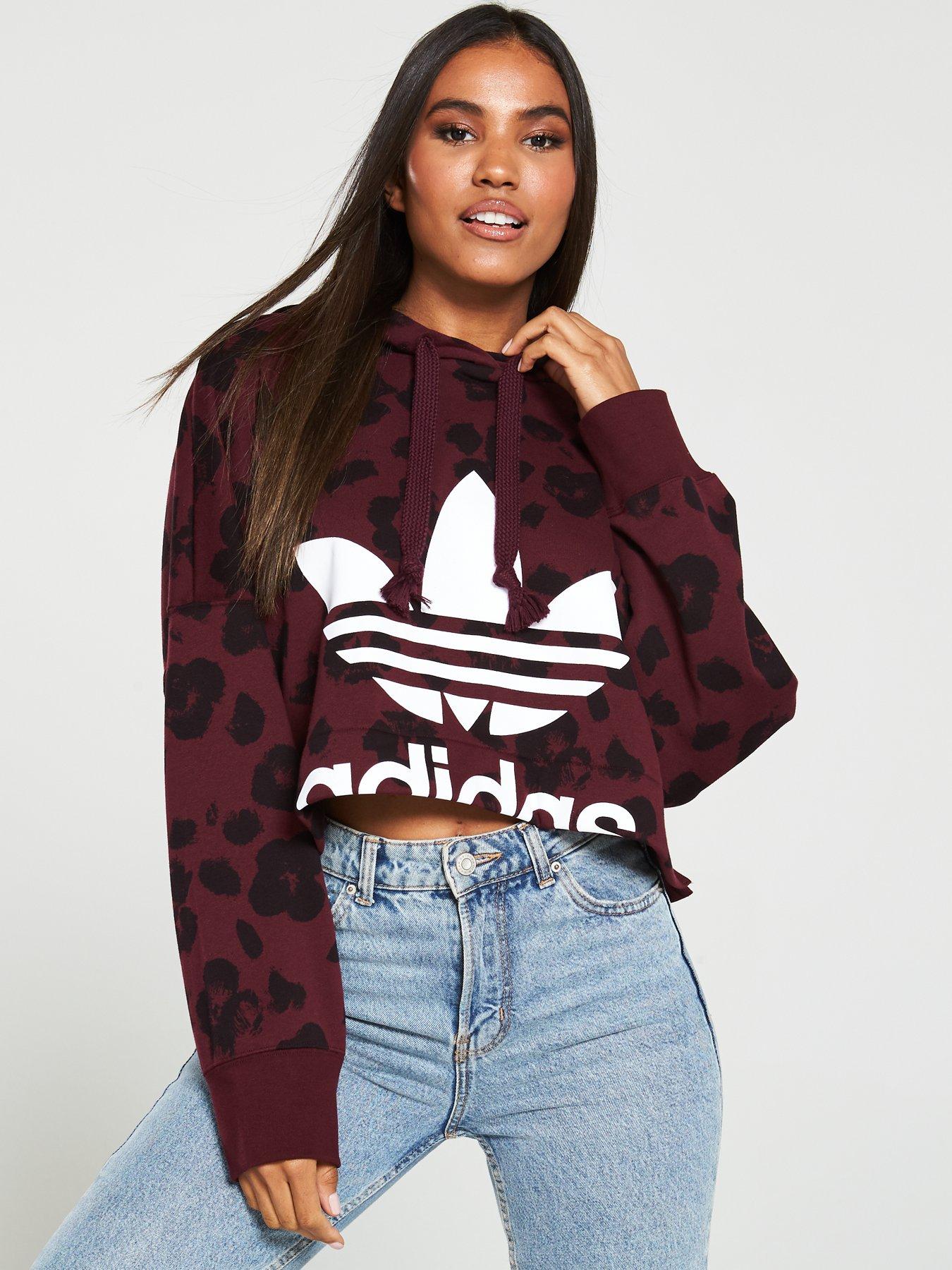 adidas maroon cropped hoodie