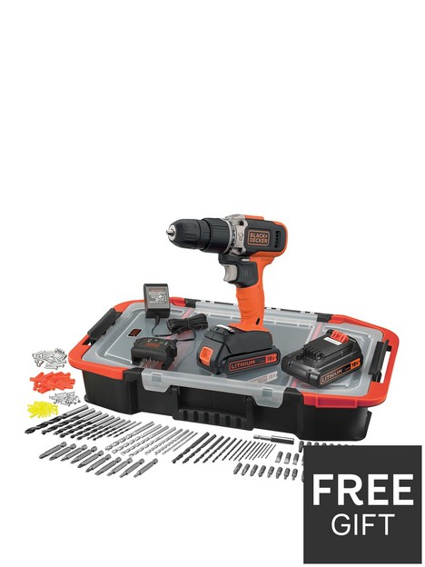black-decker-18v-lithium-ion-combi-hammer-drill-with-2-batteries-165-accessories-with-kitbox