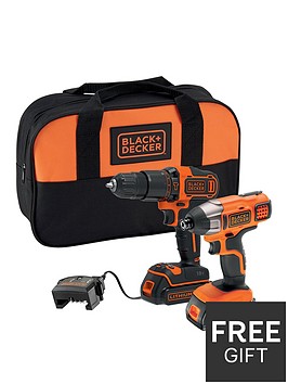black-decker-18v-lithium-ion-twin-pack-kit-with-18v-hammer-drill-18v-impact-driver-2x-15ah-batteries-charger-amp-soft-bag