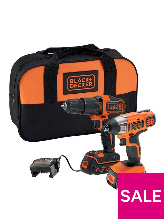 front image of black-decker-18v-hammer-drill-and-impact-driver-twin-nbspkit-bck25s2s-gb