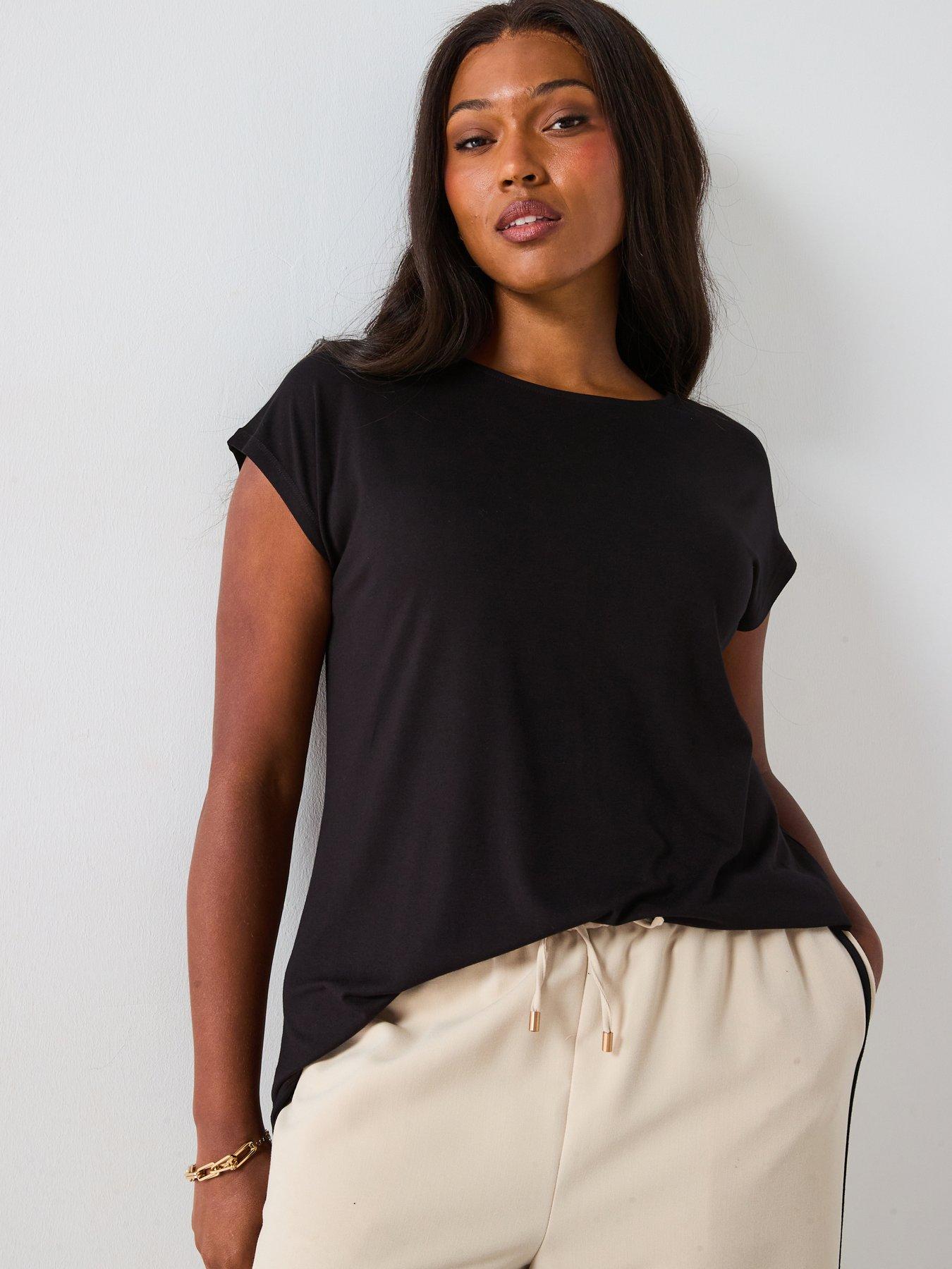undefined Short Sleeve Batwing Viscose T-Shirt  - Black