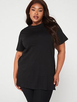 V By Very Curve Split Hem Tunic T-Shirt - Black