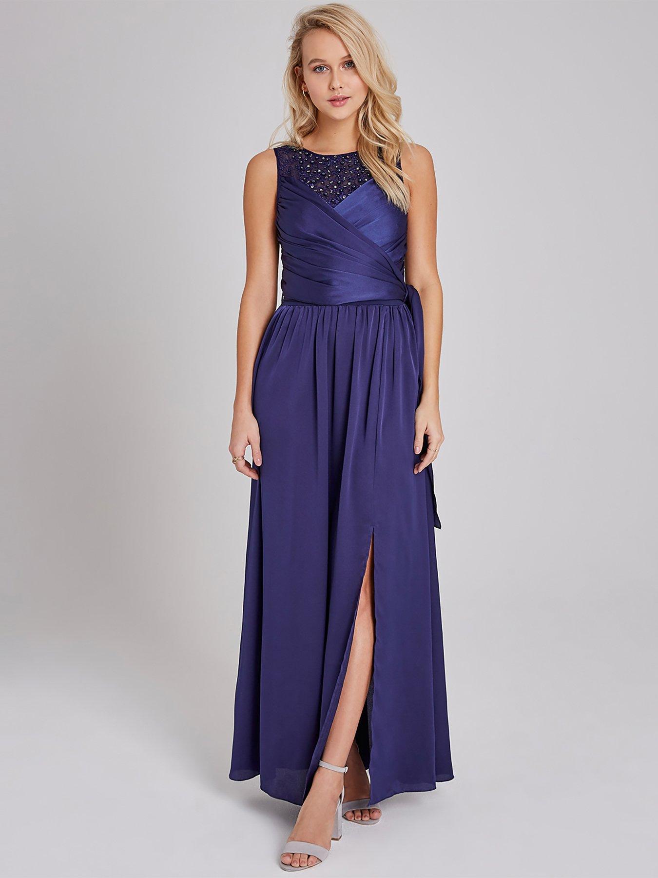 little mistress pearl one shoulder satin top maxi dress