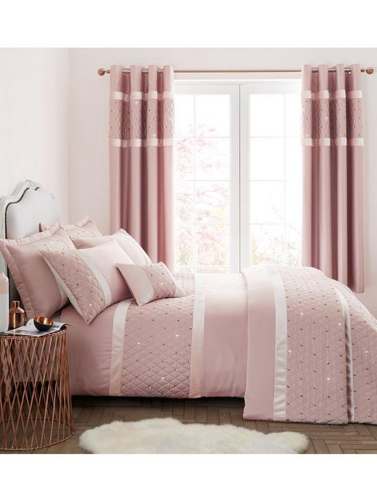 front image of catherine-lansfield-sequin-cluster-duvet-cover-set-blush-pink