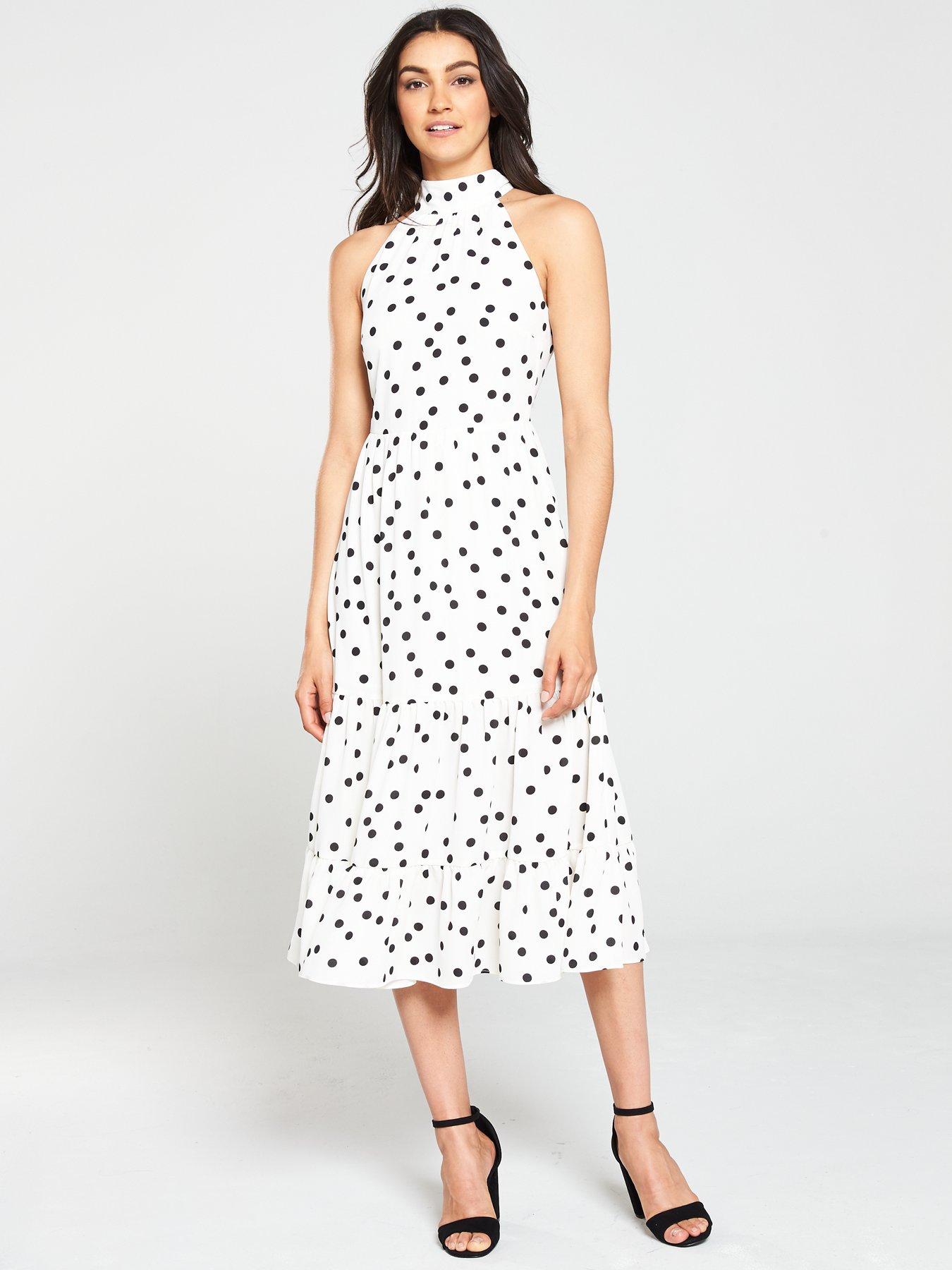 oasis tiered midi dress in polka dot