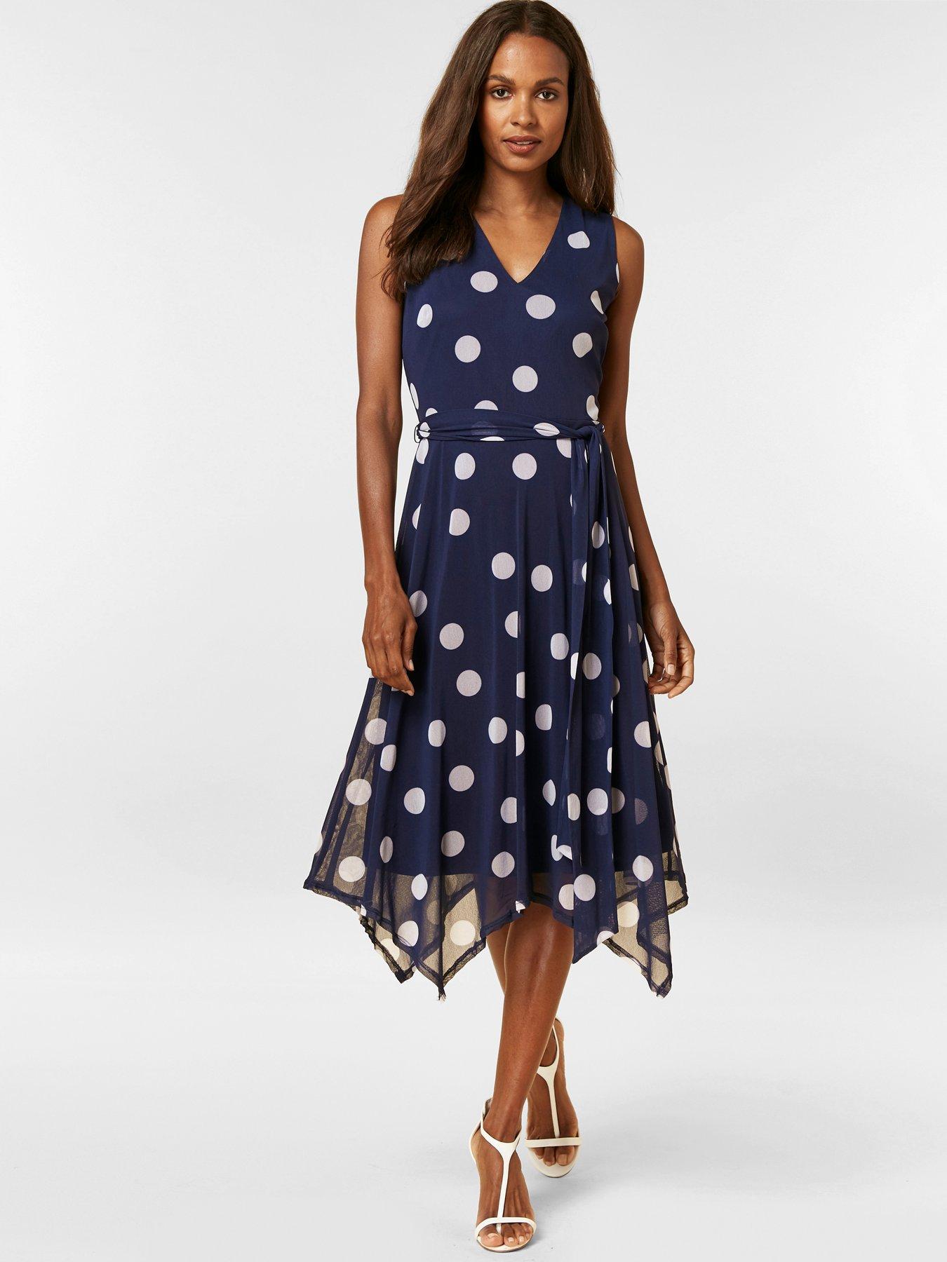 wallis navy and white spotted dress