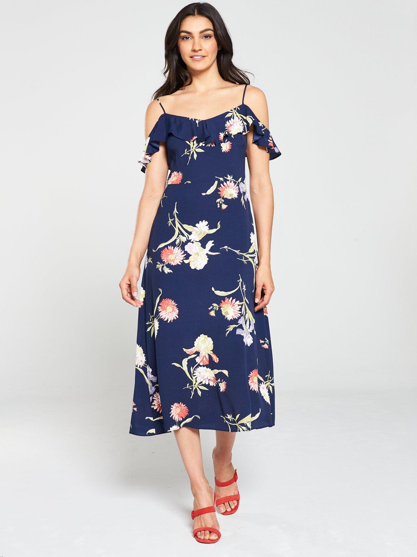 warehouse iris floral midi dress