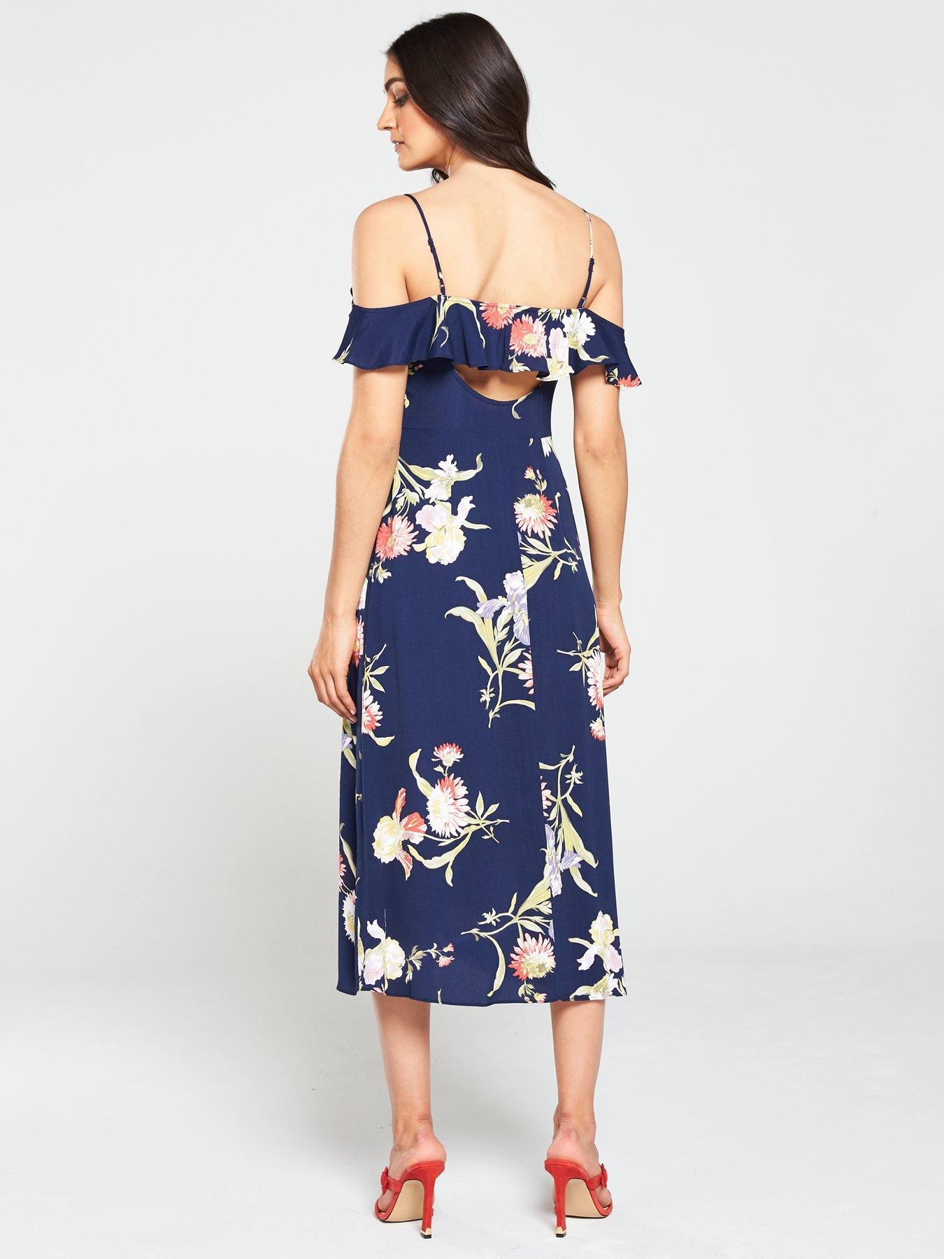 warehouse iris floral midi dress