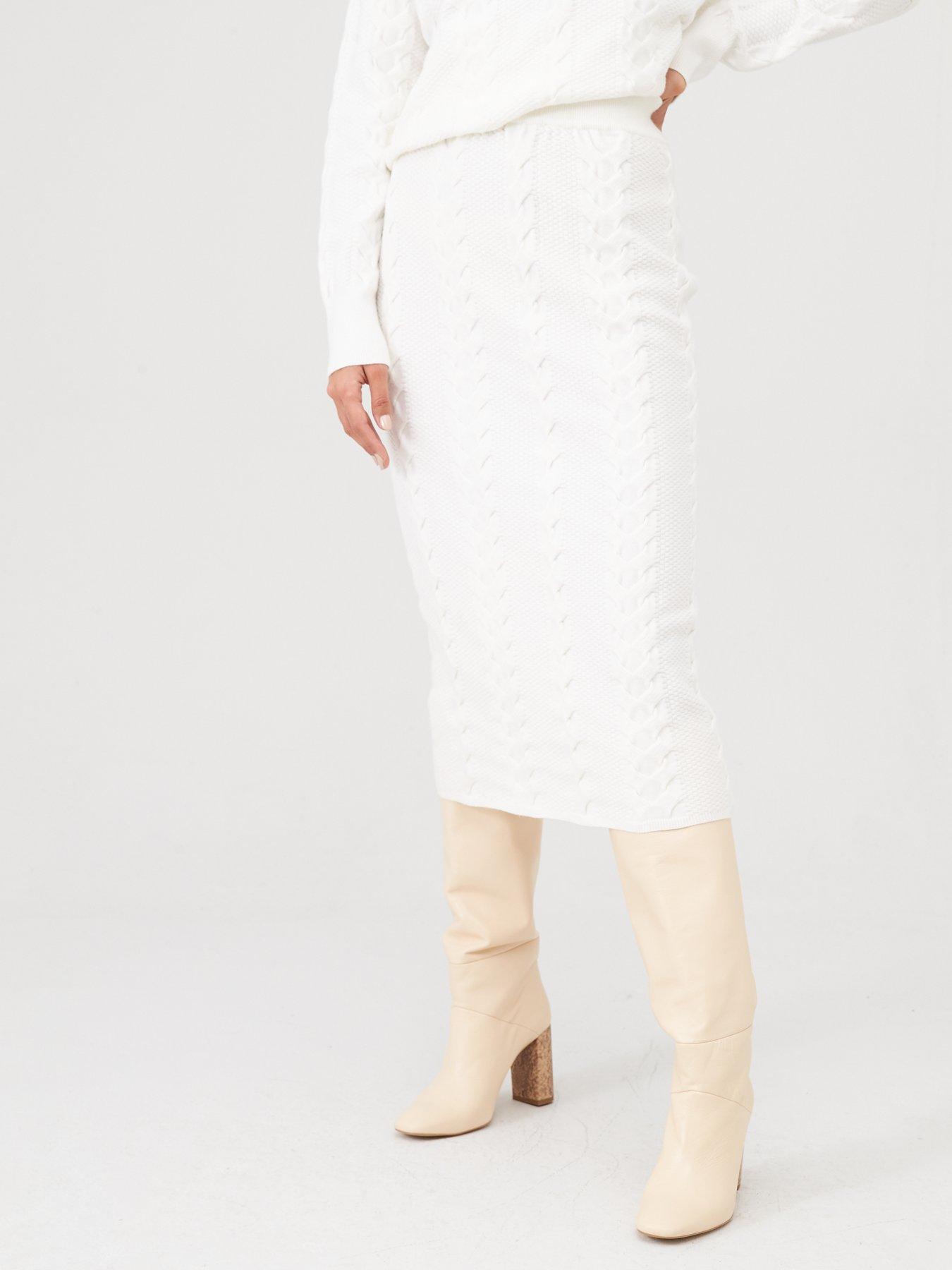 cream knit midi skirt