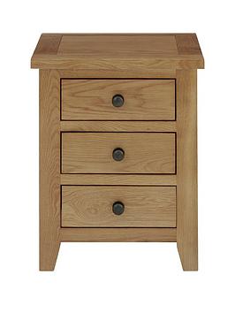 Product photograph of Julian Bowen Marlborough Ready Assembled 3 Drawer Solid Oak Oak Veneer Bedside Cabinet from very.co.uk