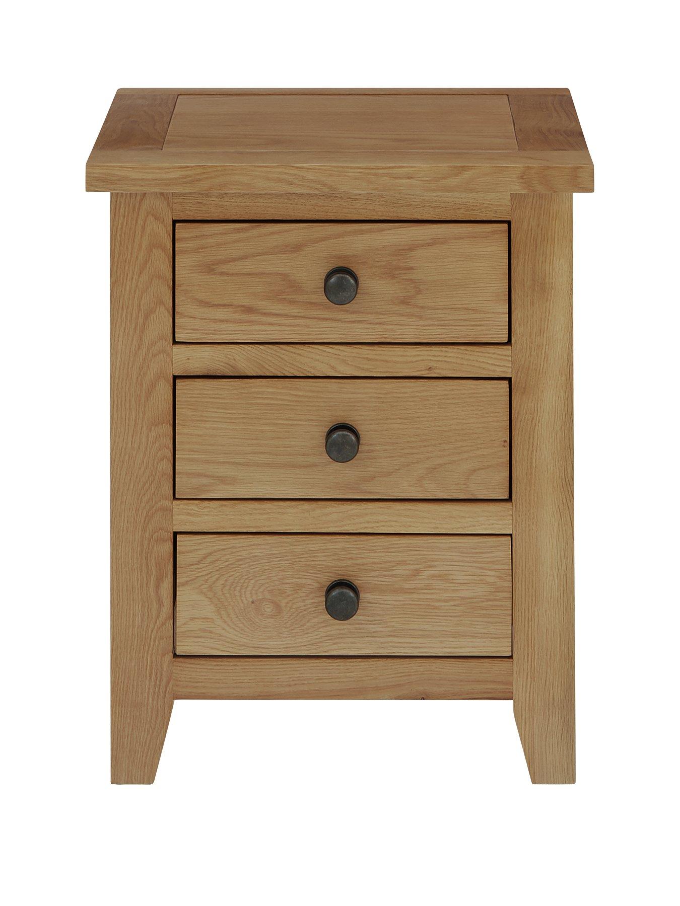 Product photograph of Julian Bowen Marlborough Ready Assembled 3 Drawer Solid Oak Oak Veneer Bedside Cabinet from very.co.uk