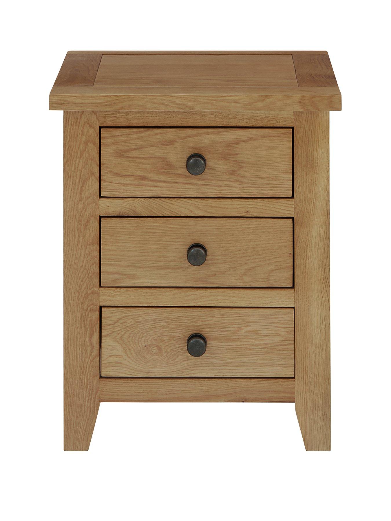 undefined Marlborough Ready Assembled 3 Drawer Solid Oak/Oak Veneer Bedside Cabinet