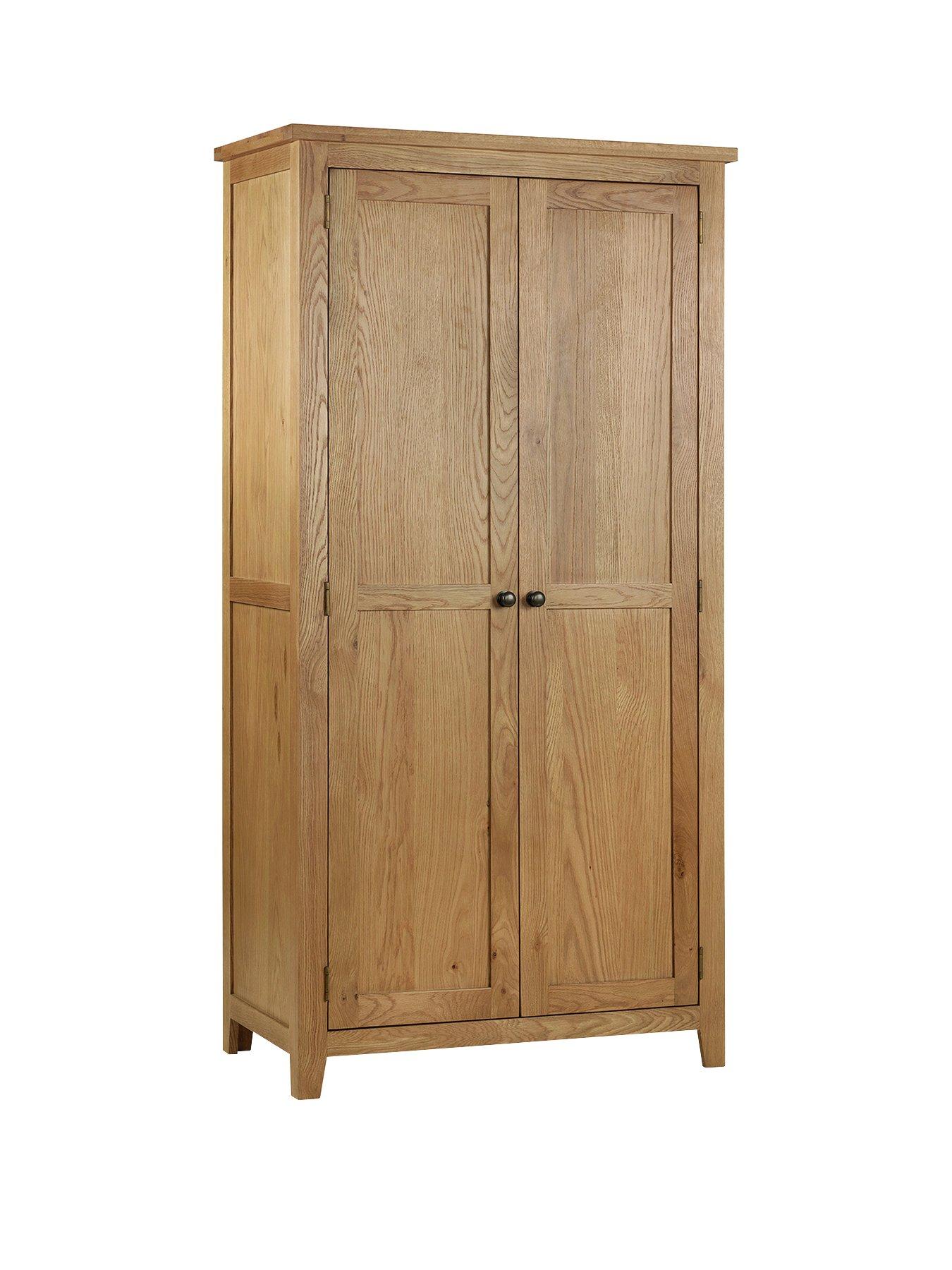 Product photograph of Julian Bowen Marlborough 2 Door Solid Oak Oak Veneer Wardrobe from very.co.uk