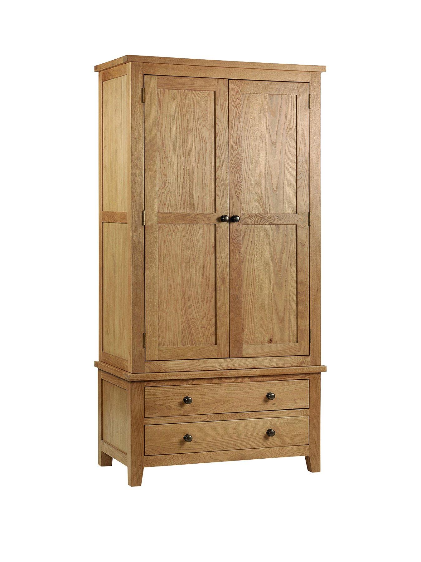 Product photograph of Julian Bowen Marlborough 2 Door 2 Drawer Solid Oak Oak Veneer Combination Wardrobe from very.co.uk