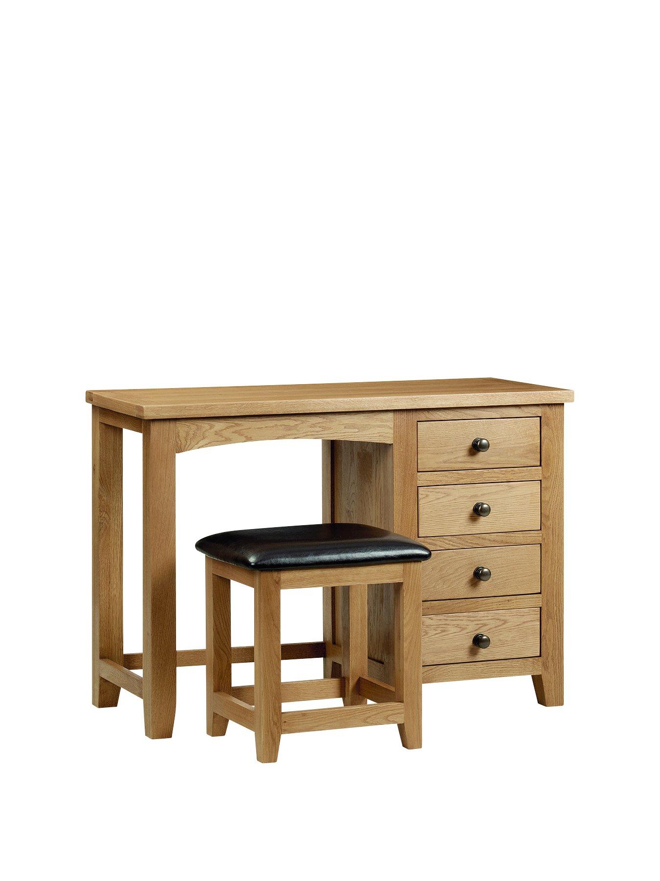 Julian Bowen Marlborough Ready Assembled Solid Oak/Oak Veneer Single Pedestal Dressing Table and Stool Set