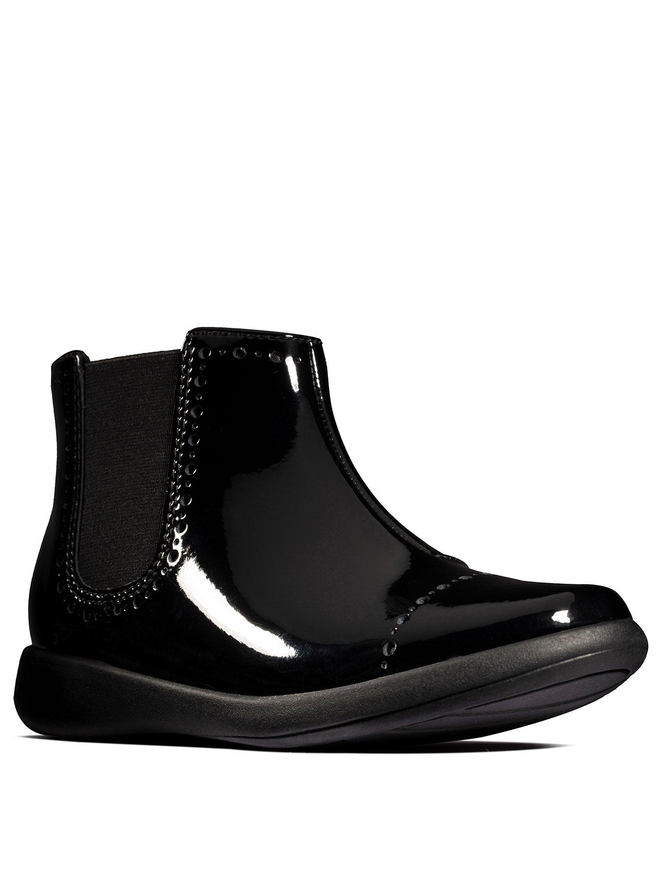 clarks black patent ankle boots
