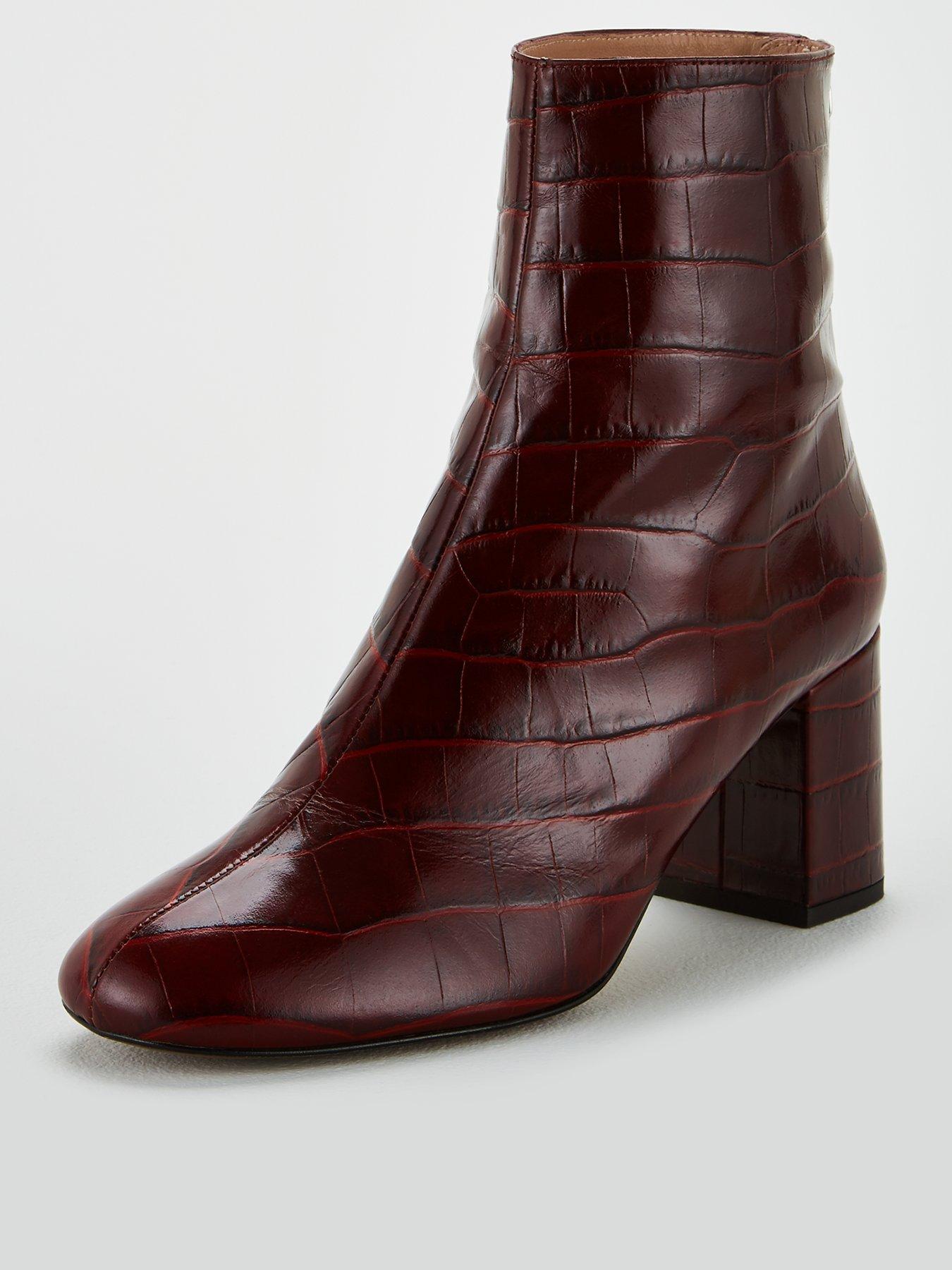 burgundy croc ankle boots