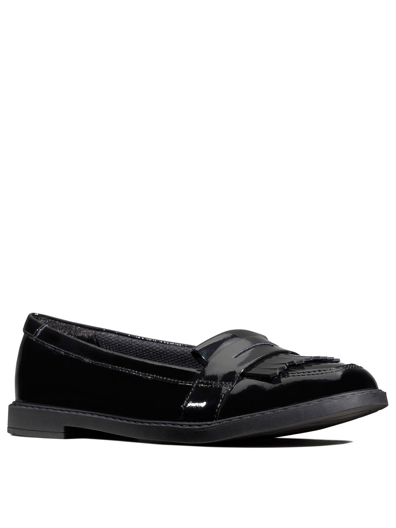 clarks black patent loafers