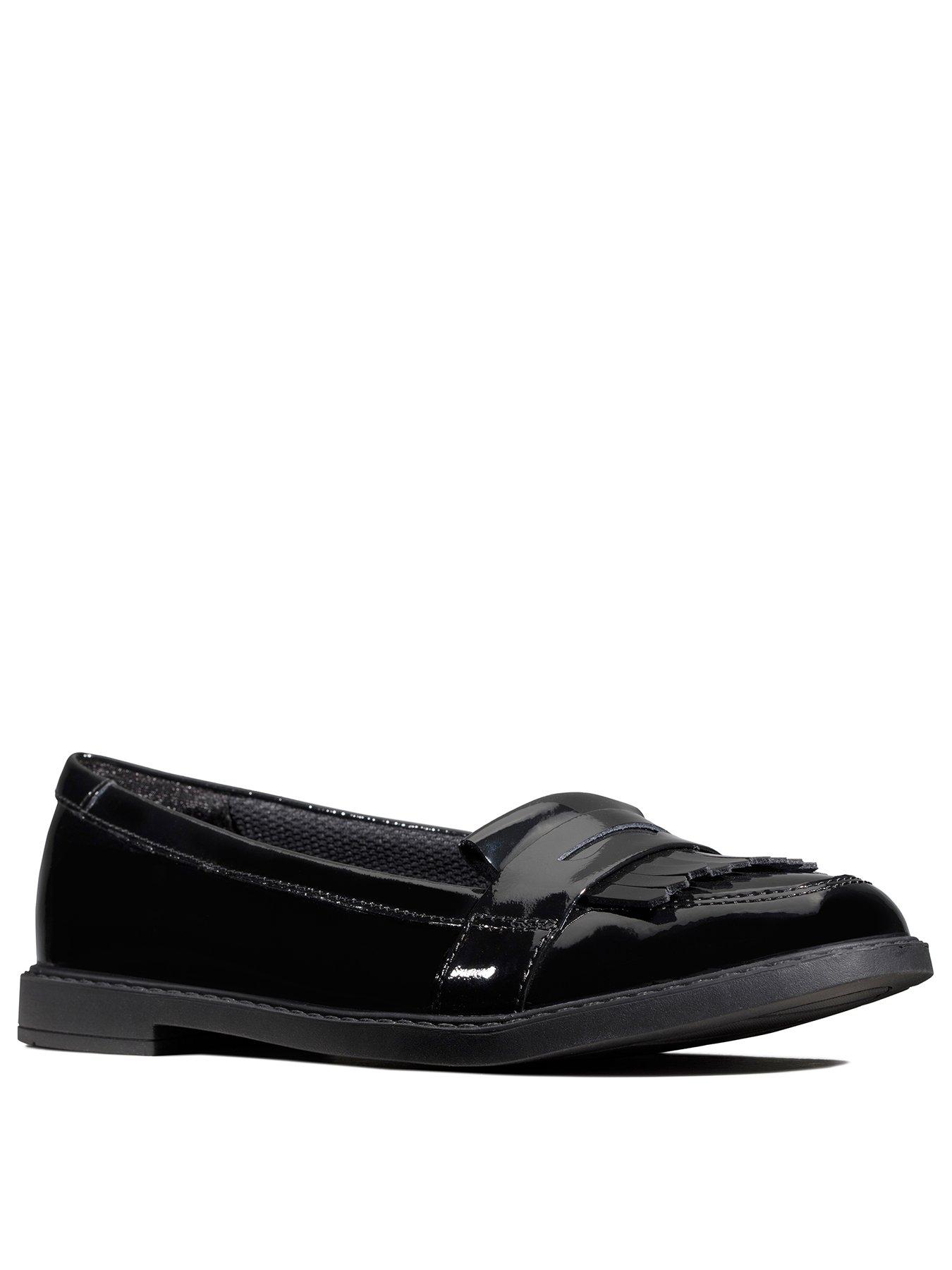 ladies black patent loafers uk