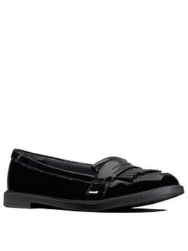 clarks girls youth scala bright loafers - black patent