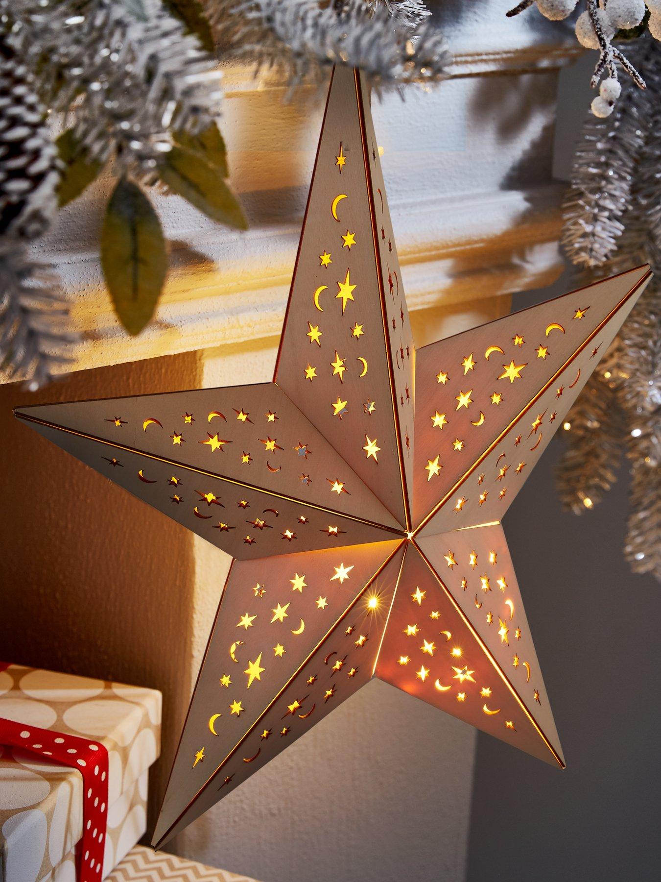 Product photograph of Wooden Star Light Hanging Christmas Decoration from very.co.uk