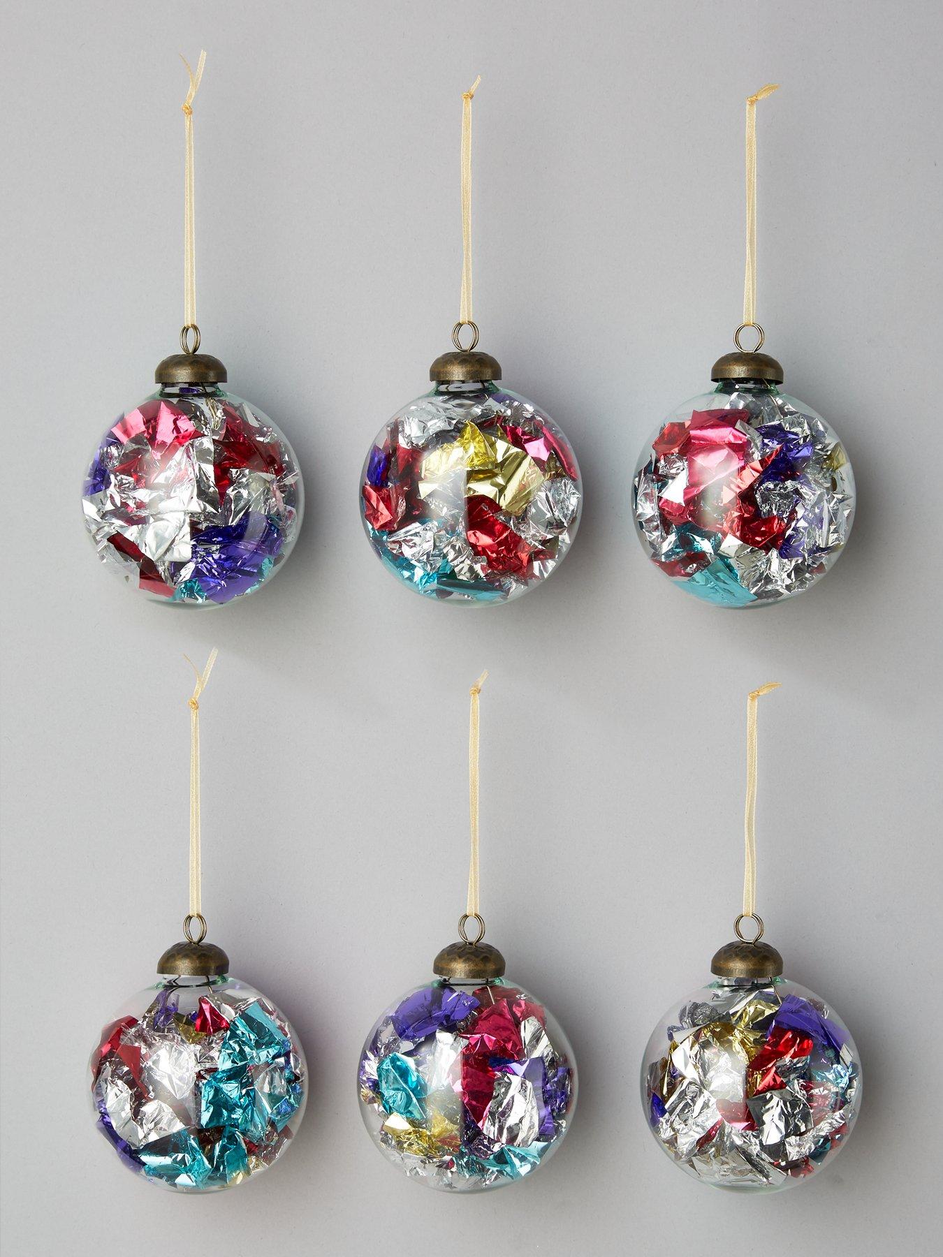 Foil Filled Glass Christmas Tree Baubles Set Of 6 Very Co Uk