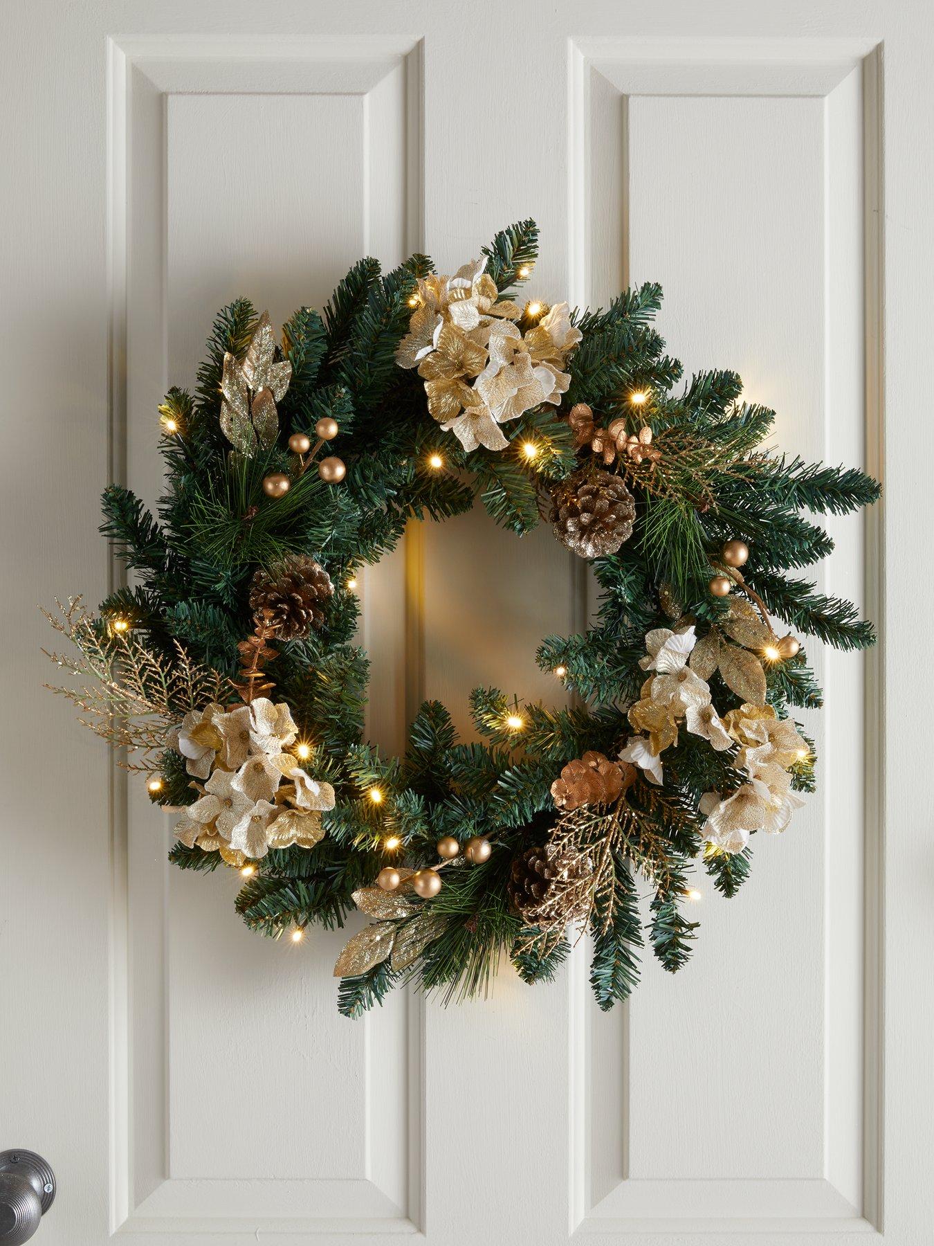 Pre-Lit Hydrangea Christmas Wreath In Gold review