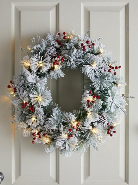 front image of very-home-bavarian-pre-lit-christmas-wreath-60-cm