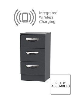 SWIFT Canterbury Ready Assembled 3 Drawer Bedside Chest with Integrated Wireless Charging