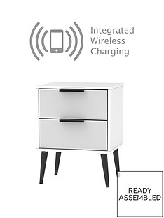 Copenhagen Ready Assembled 2 Drawer Bedside Table with Integrated Wireless Charging